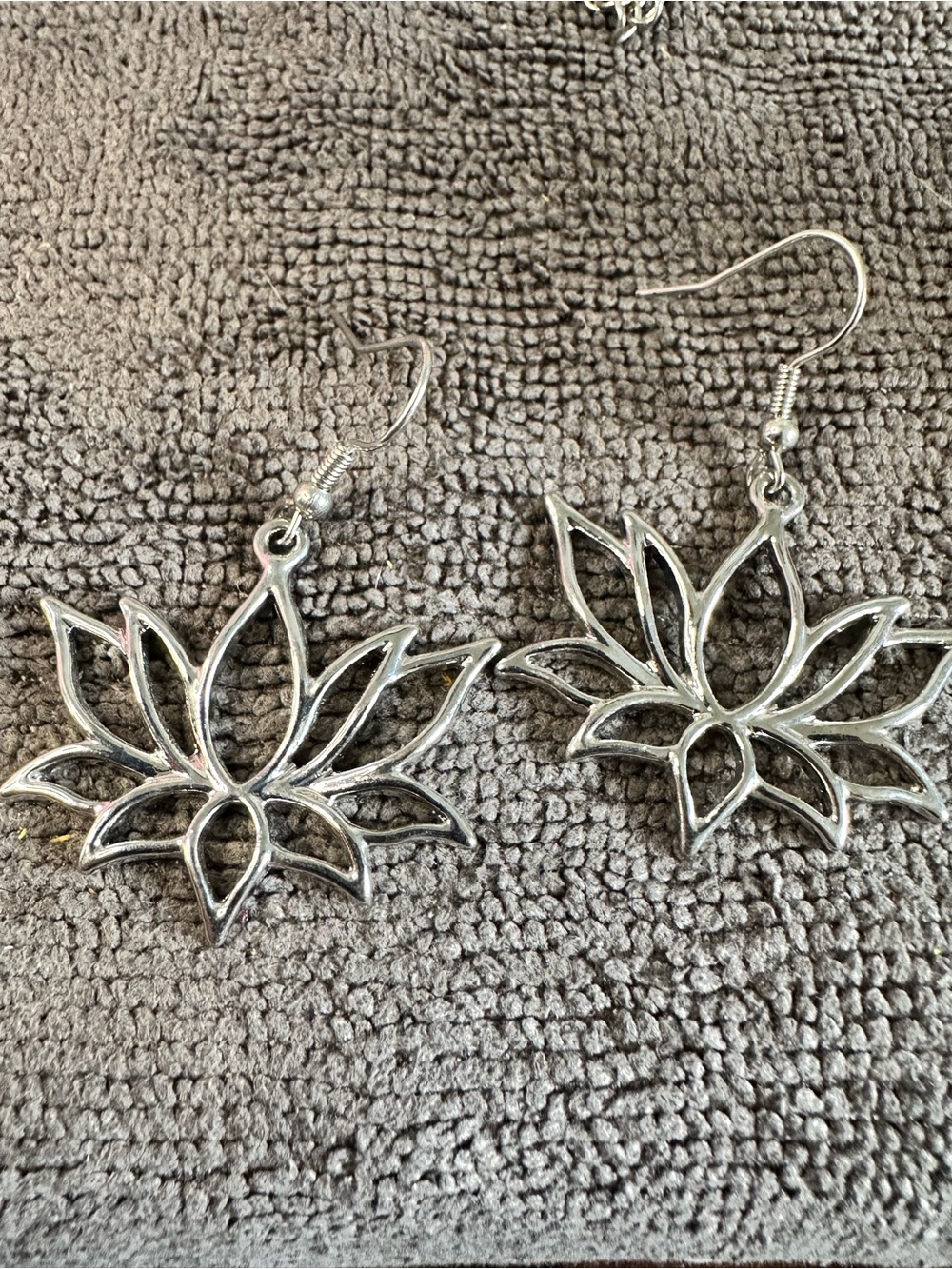 Openwork Lotus Petal Dangle Earrings - Silver Tone